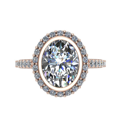 Lucia Oval Shape Halo Engagement Ring in 14K Rose Gold