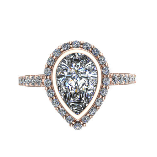Lucia Pear Shape Halo Engagement Ring in 14K Rose Gold