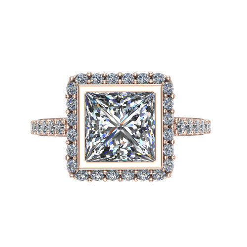 Lucia Princess Shape Halo Engagement Ring in 14K Rose Gold