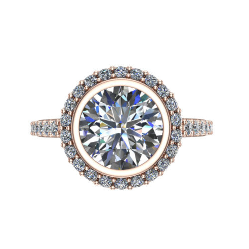 Lucia Round Shape Halo Engagement Ring in 18K Rose Gold