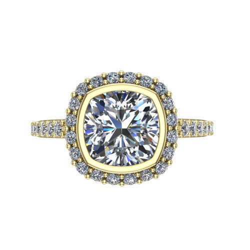 Lucia Cushion Shape Halo Engagement Ring in 18K Yellow Gold