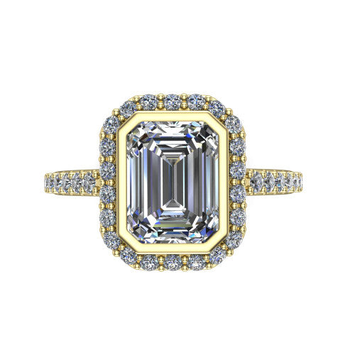 Lucia Emerald Shape Halo Engagement Ring in 18K Yellow Gold