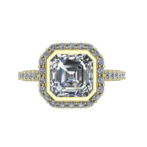 Lucia Square Emerald Shape Halo Engagement Ring in 14K Yellow Gold