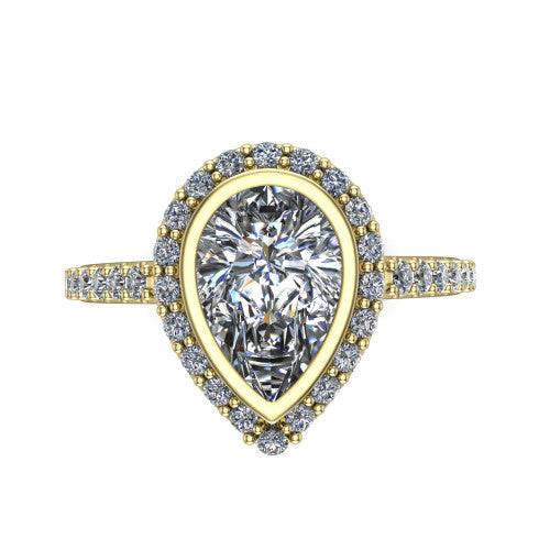 Lucia Pear Shape Halo Engagement Ring in 18K Yellow Gold
