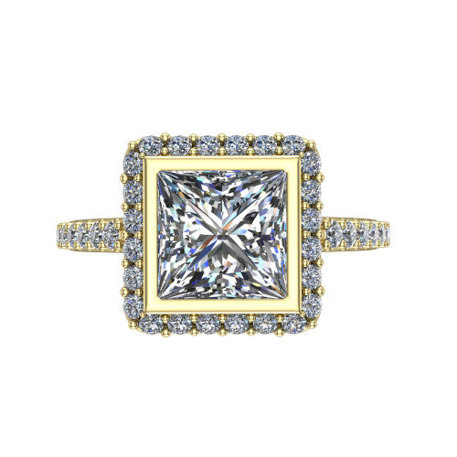 Lucia Princess Shape Halo Engagement Ring in 18K Yellow Gold