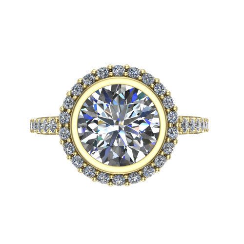 Lucia Round Shape Halo Engagement Ring in 14K Yellow Gold