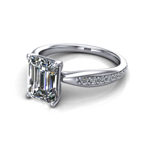 Eliza Emerald Shape Classic Engagement Ring in Platinum