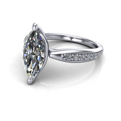Eliza Marquise Shape Classic Engagement Ring in 14K White Gold