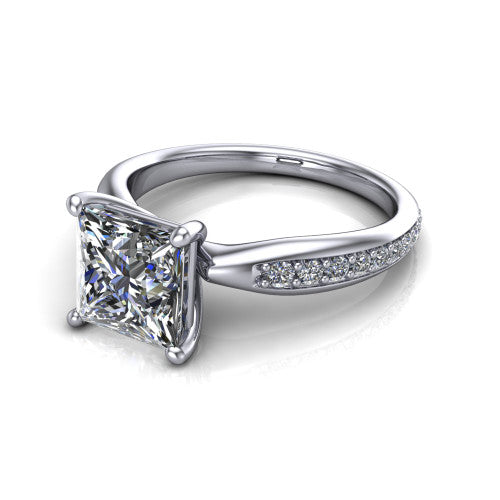 Eliza Princess Shape Classic Engagement Ring in 18K White Gold