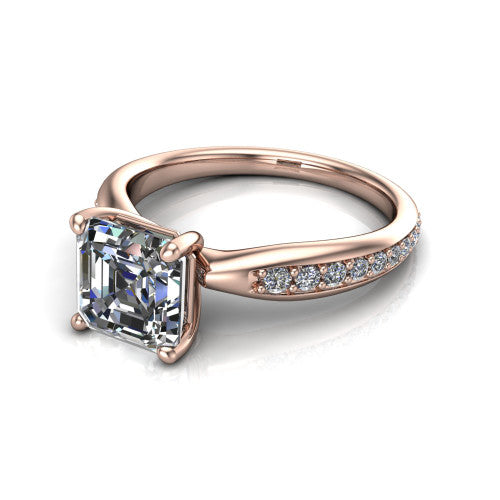 Eliza Square Emerald Shape Classic Engagement Ring in 18K Rose Gold