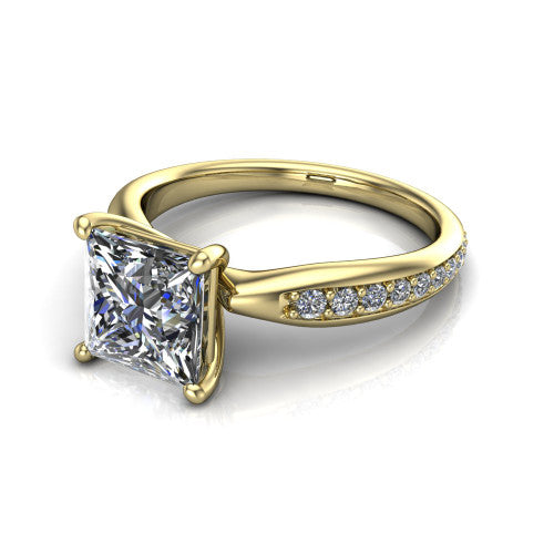 Eliza Princess Shape Classic Engagement Ring in 18K Yellow Gold