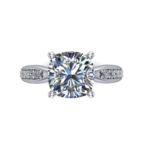 Eliza Cushion Shape Classic Engagement Ring in 18K White Gold