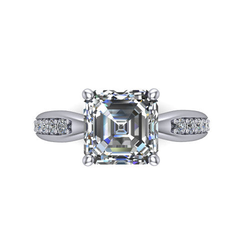 Eliza Square Emerald Shape Classic Engagement Ring in 18K White Gold