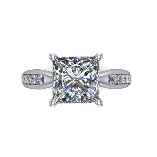 Eliza Princess Shape Classic Engagement Ring in 18K White Gold