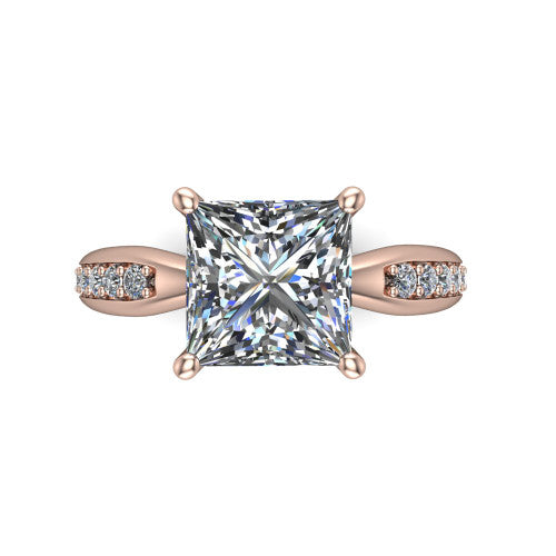 Eliza Princess Shape Classic Engagement Ring in 14K Rose Gold