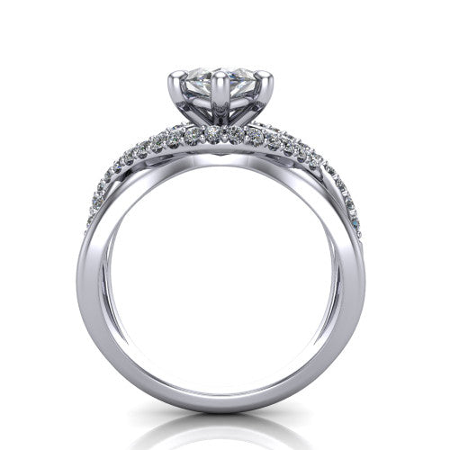 Charlie marquise woven pavé engagement ring in Platinum with split shank and hidden halo, through-finger front profile revealing the hidden halo collar