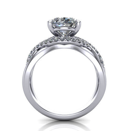 Charlie oval woven pavé engagement ring in 18K White Gold with split shank and hidden halo, through-finger front profile revealing the hidden halo collar