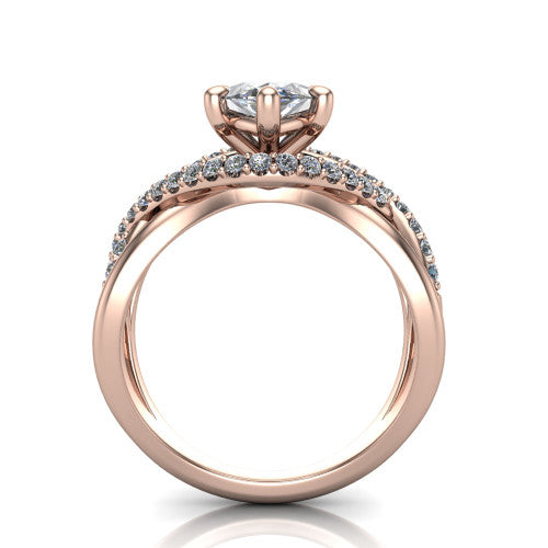 Charlie marquise woven pavé engagement ring in 14K Rose Gold with split shank and hidden halo, through-finger front profile revealing the hidden halo collar