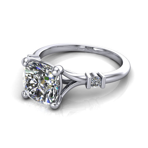 Mary Cushion Shape Classic Engagement Ring in 14K White Gold
