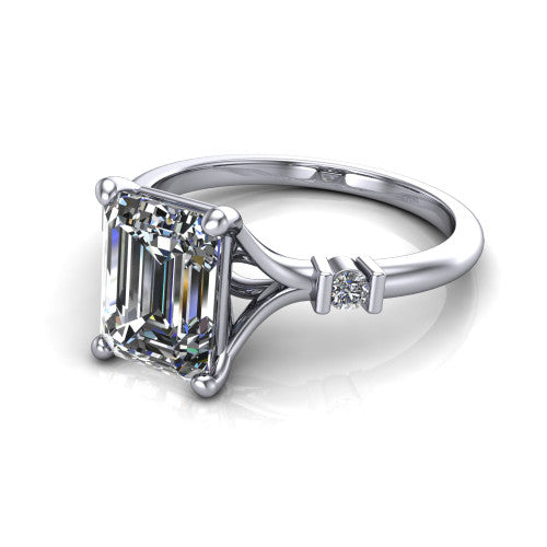 Mary Emerald Shape Classic Engagement Ring in 18K White Gold