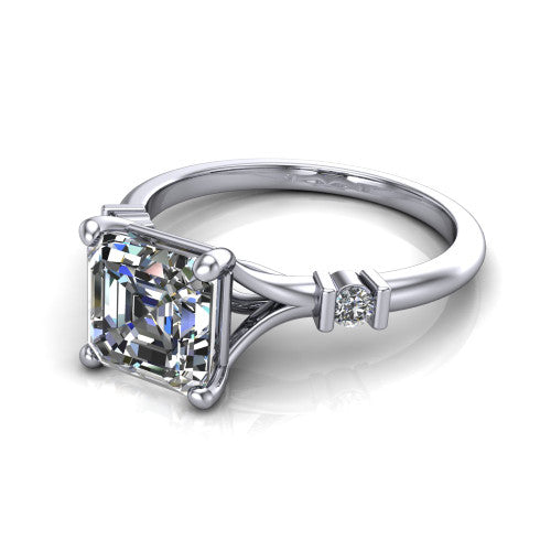 Mary Square Emerald Shape Classic Engagement Ring in 14K White Gold