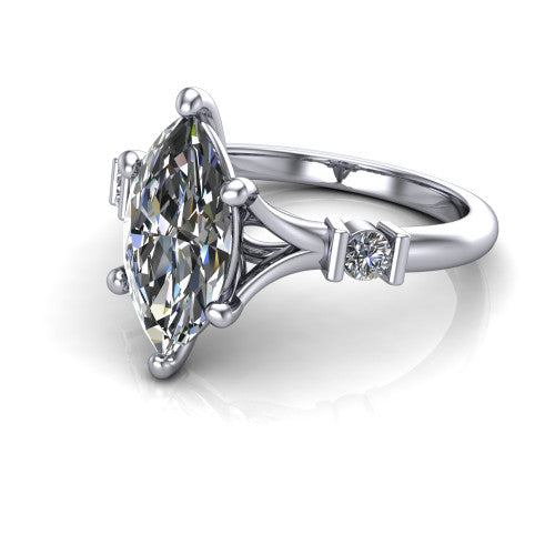 Mary Marquise Shape Classic Engagement Ring in 18K White Gold