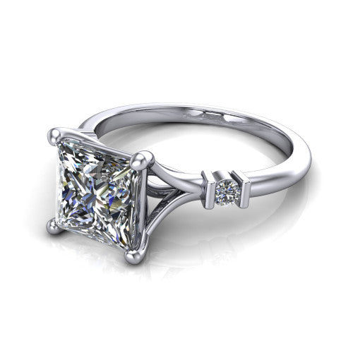 Mary Princess Shape Classic Engagement Ring in 14K White Gold