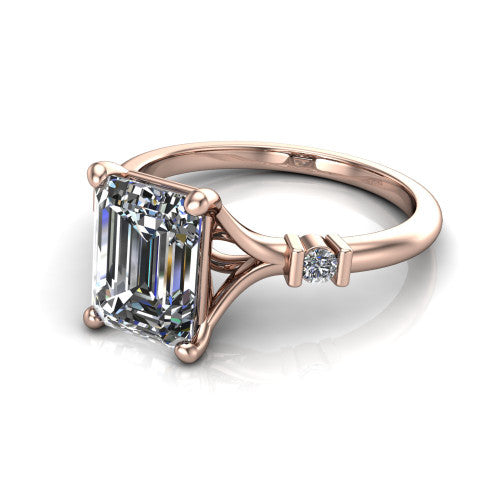 Mary Emerald Shape Classic Engagement Ring in 14K Rose Gold