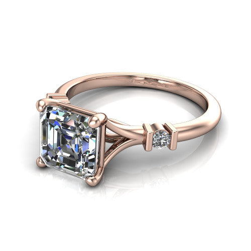 Mary Square Emerald Shape Classic Engagement Ring in 14K Rose Gold