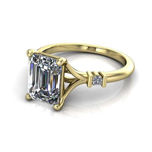 Mary Emerald Shape Classic Engagement Ring in 14K Yellow Gold