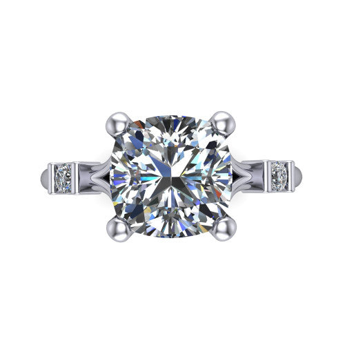 Mary Cushion Shape Classic Engagement Ring in 14K White Gold
