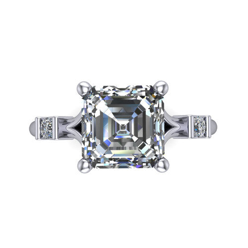 Mary Square Emerald Shape Classic Engagement Ring in 18K White Gold