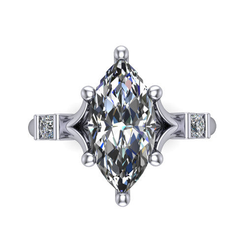 Mary Marquise Shape Classic Engagement Ring in 18K White Gold