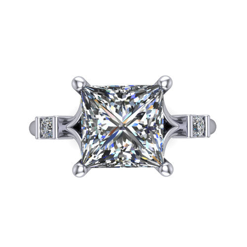 Mary Princess Shape Classic Engagement Ring in 14K White Gold
