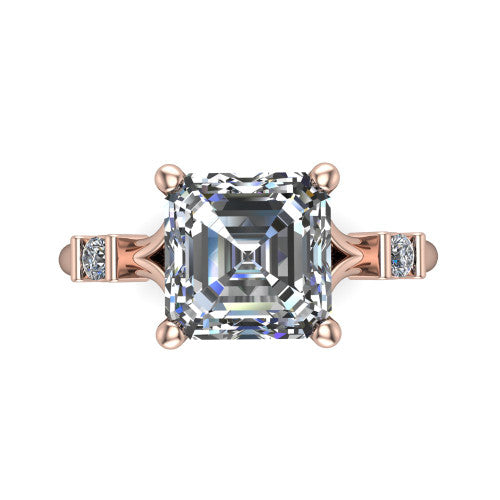 Mary Square Emerald Shape Classic Engagement Ring in 14K Rose Gold