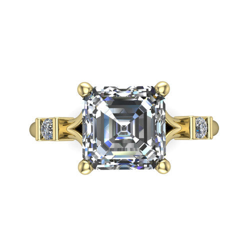 Mary Square Emerald Shape Classic Engagement Ring in 14K Yellow Gold