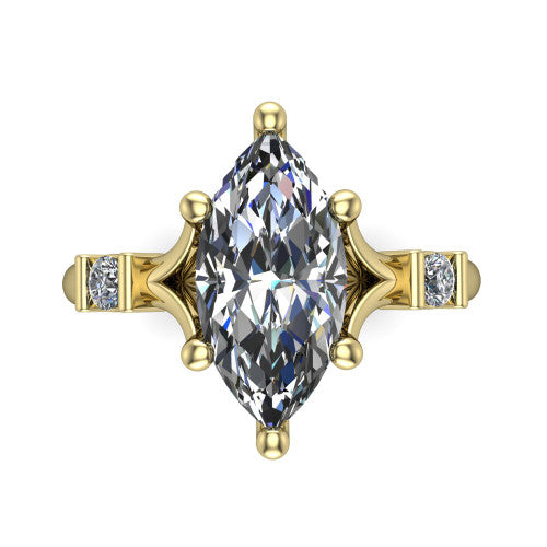 Mary Marquise Shape Classic Engagement Ring in 14K Yellow Gold