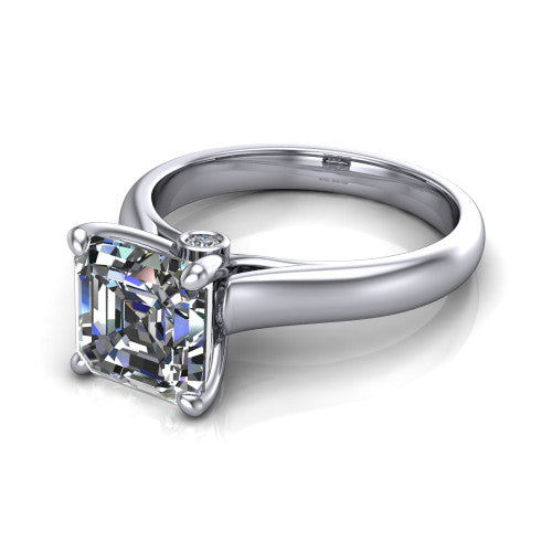 Brielle asscher solitaire engagement ring in 14K White Gold with plain band and peek-a-boo accent, three-quarter perspective view