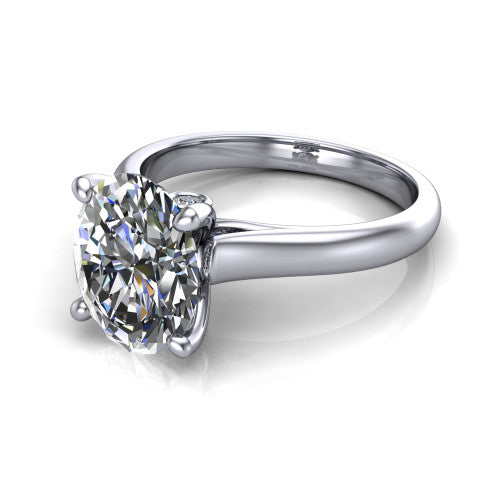Brielle oval solitaire engagement ring in 14K White Gold with plain band and peek-a-boo accent, three-quarter perspective view