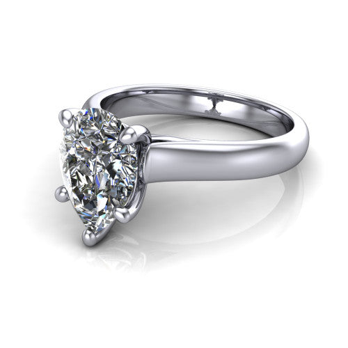 Brielle pear solitaire engagement ring in 18K White Gold with plain band and peek-a-boo accent, three-quarter perspective view