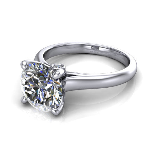 Brielle round solitaire engagement ring in 14K White Gold with plain band and peek-a-boo accent, three-quarter perspective view