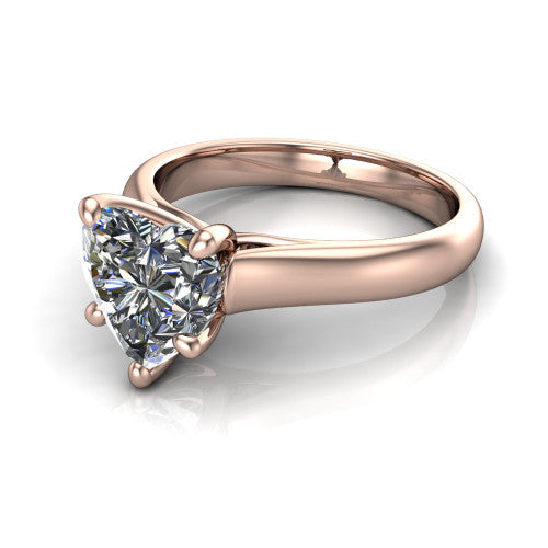 Brielle heart solitaire engagement ring in 14K Rose Gold with plain band and peek-a-boo accent, three-quarter perspective view