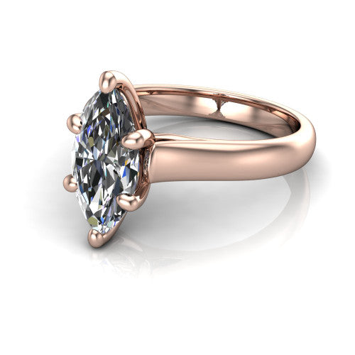 Brielle marquise solitaire engagement ring in 14K Rose Gold with plain band and peek-a-boo accent, three-quarter perspective view