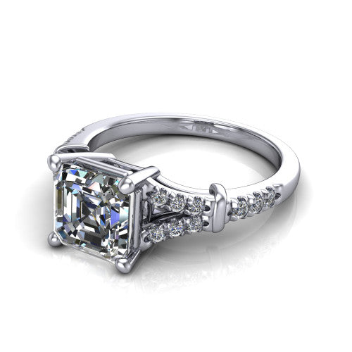 Sloane Square Emerald Shape Classic Engagement Ring in 14K White Gold