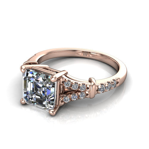 Sloane Square Emerald Shape Classic Engagement Ring in 18K Rose Gold