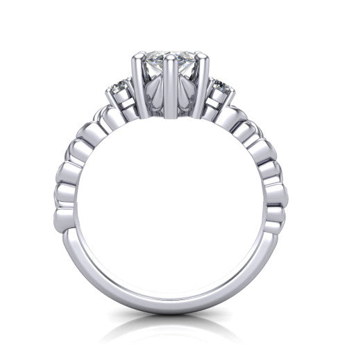 Mackenzie marquise leaf band engagement ring in Platinum with carved rope-twist shank and round side accents, through-finger front profile
