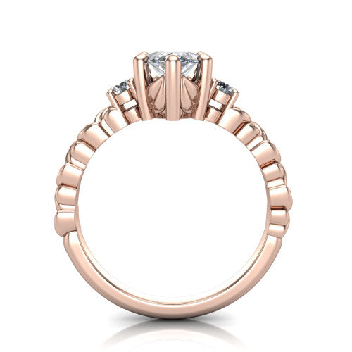 Mackenzie marquise leaf band engagement ring in 14K Rose Gold with carved rope-twist shank and round side accents, through-finger front profile