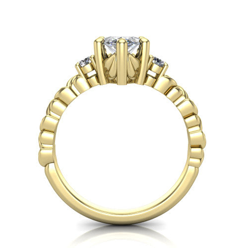 Mackenzie marquise leaf band engagement ring in 14K Yellow Gold with carved rope-twist shank and round side accents, through-finger front profile