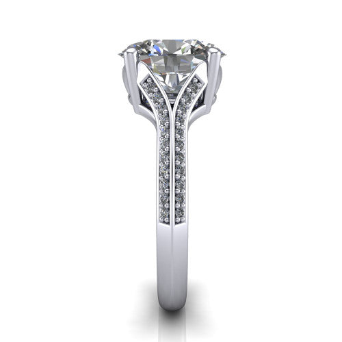 Cecilia oval split shank engagement ring in Platinum with micro-pavé band, side profile showing the pavé split shank