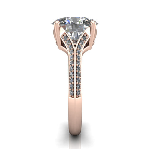 Cecilia oval split shank engagement ring in 14K Rose Gold with micro-pavé band, side profile showing the pavé split shank